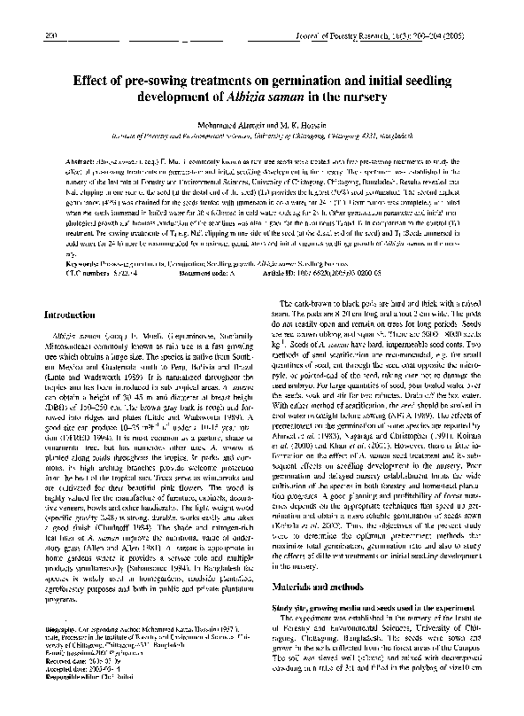 (PDF) Effect of pre-sowing treatments on germination and initial ...