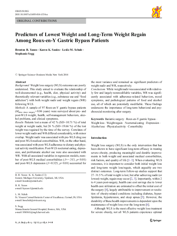 (PDF) Predictors of Lowest Weight and Long-Term Weight Regain Among ...