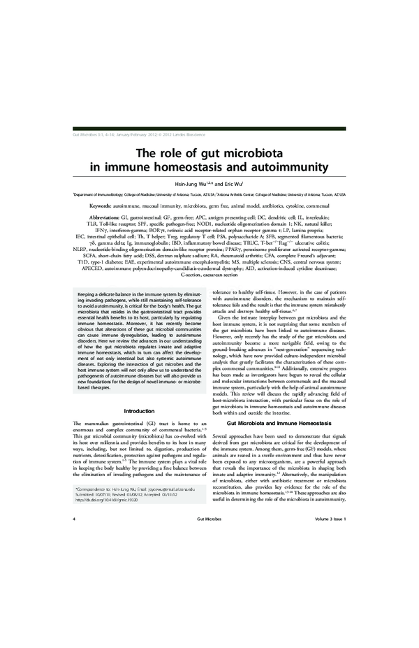 (PDF) The role of gut microbiota in immune homeostasis and autoimmunity
