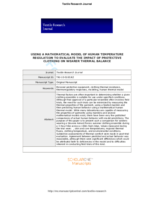 (PDF) Using a mathematical model of human temperature regulation to ...