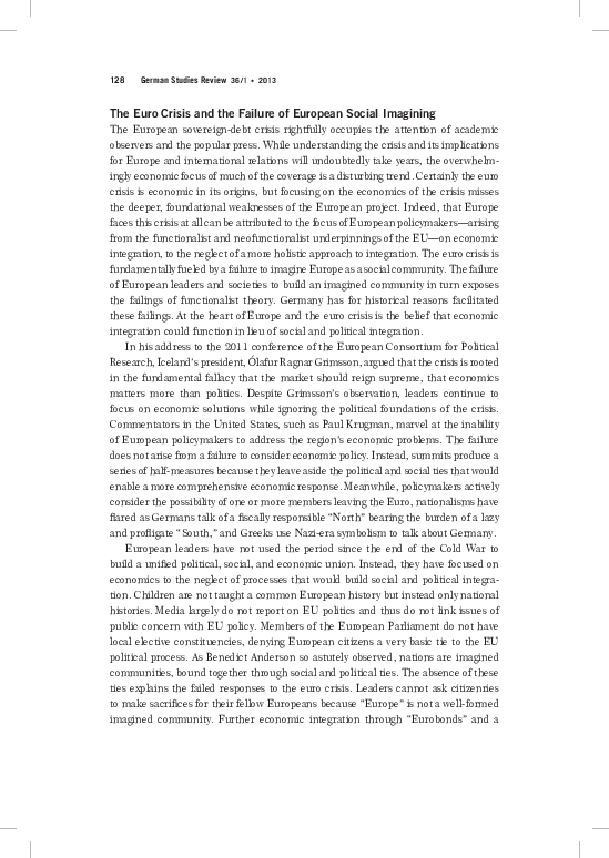 (PDF) The Euro Crisis and the Failure of European Social Imagining