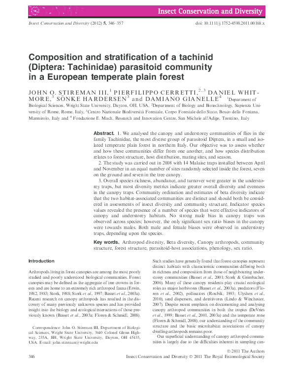 (PDF) Composition and stratification of a tachinid (Diptera: Tachinidae ...