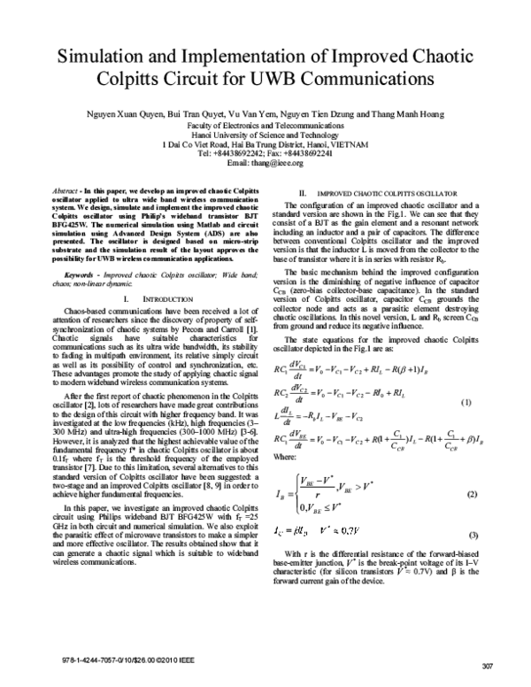 (PDF) Simulation and implementation of improved chaotic Colpitts ...