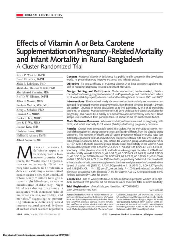 (PDF) Effects of Vitamin A or Beta Carotene Supplementation on