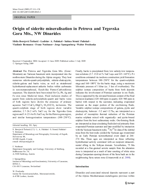 (PDF) Origin of siderite mineralisation in Petrova and Trgovska Gora