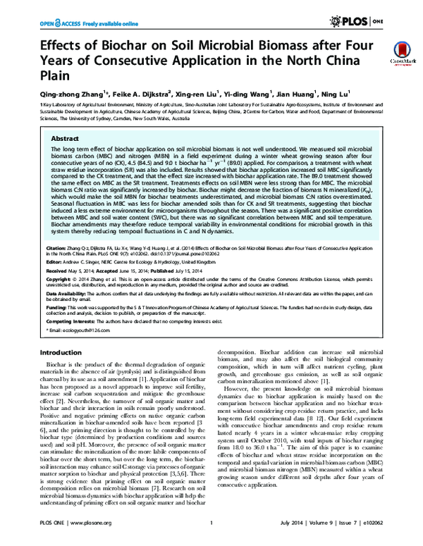 (PDF) Effects of biochar on soil microbial biomass after four years of ...