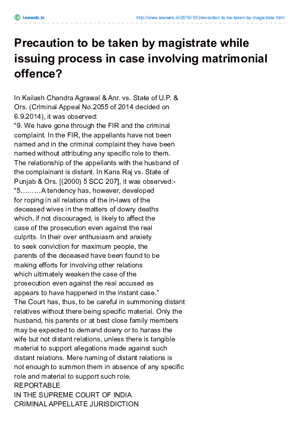(PDF) Precaution to be taken by magistrate while issuing process in ...