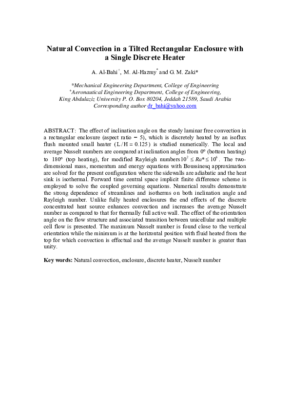 (PDF) Natural Convection in a Tilted Rectangular Enclosure with a ...