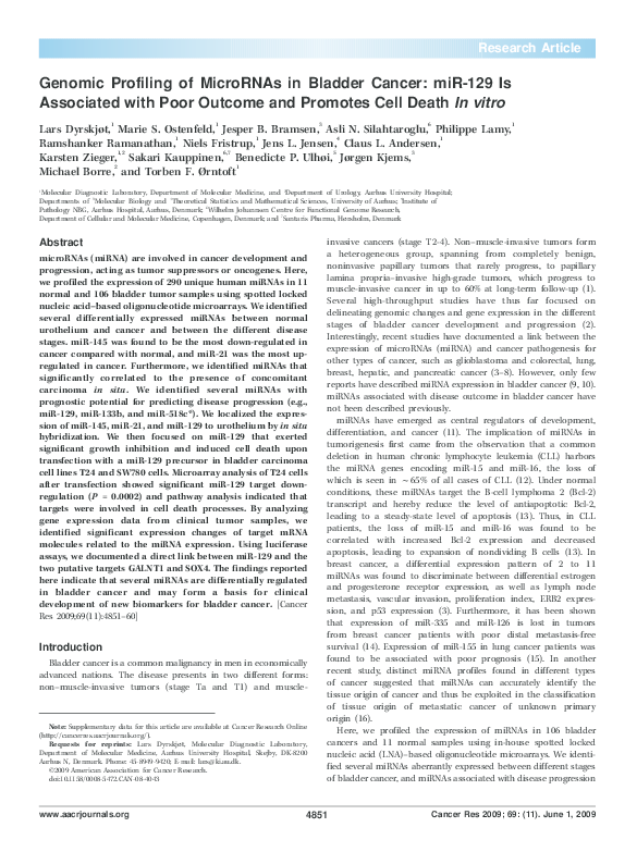 (PDF) Genomic Profiling of MicroRNAs in Bladder Cancer: miR129 Is ...