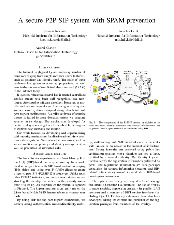 (PDF) A secure P2P SIP system with SPAM prevention