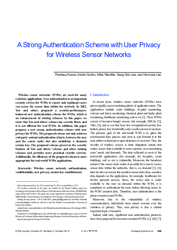 (PDF) A Strong Authentication Scheme with User Privacy for Wireless ...