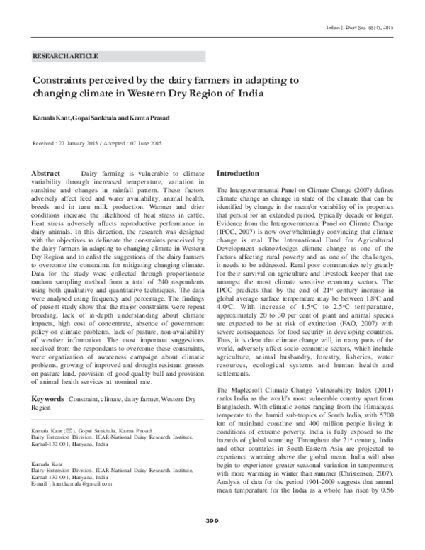 (PDF) Constraints perceived by the dairy farmers in adapting to ...