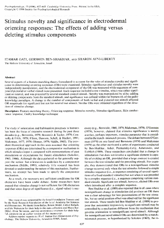 (PDF) Stimulus novelty and significance in electrodermal orienting