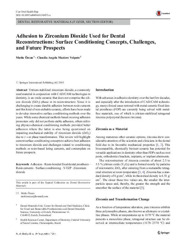 (PDF) Adhesion to Zirconium Dioxide Used for Dental Reconstructions ...