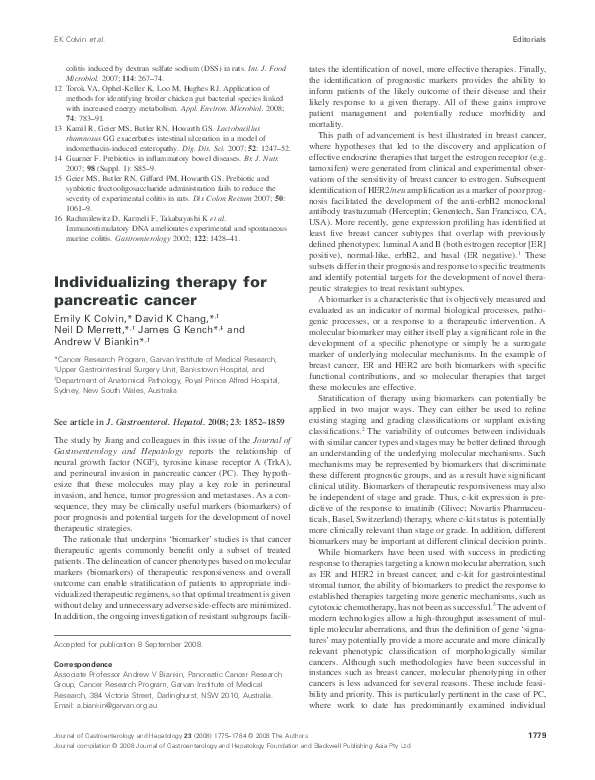 (PDF) Individualizing therapy for pancreatic cancer