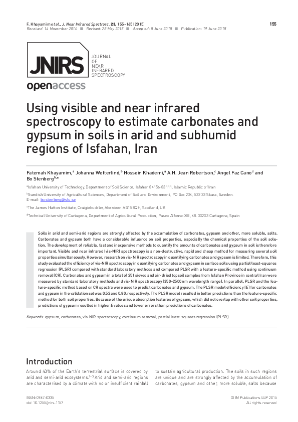 (PDF) Using visible and near infrared spectroscopy to estimate ...