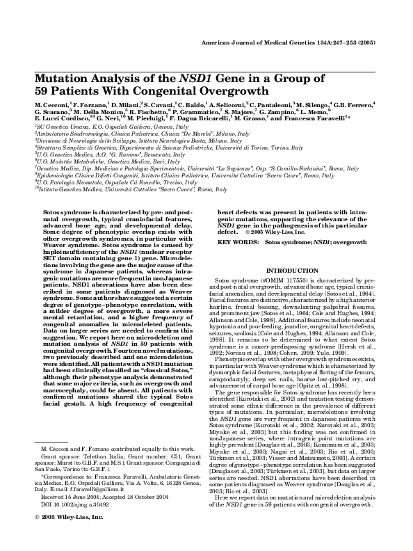 Pdf Mutation Analysis Of Thensd1 Gene In A Group Of 59 Patients With Congenital Overgrowth Chiara Baldo And Giovanni Ferrero Academia Edu