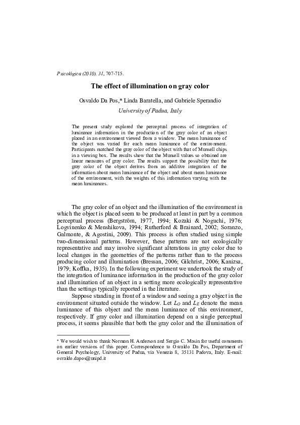 (PDF) The effect of illumination on gray color