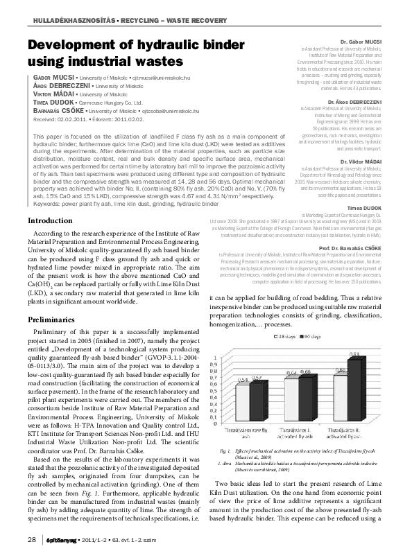 (PDF) Development of hydraulic binder using industrial wastes Madai