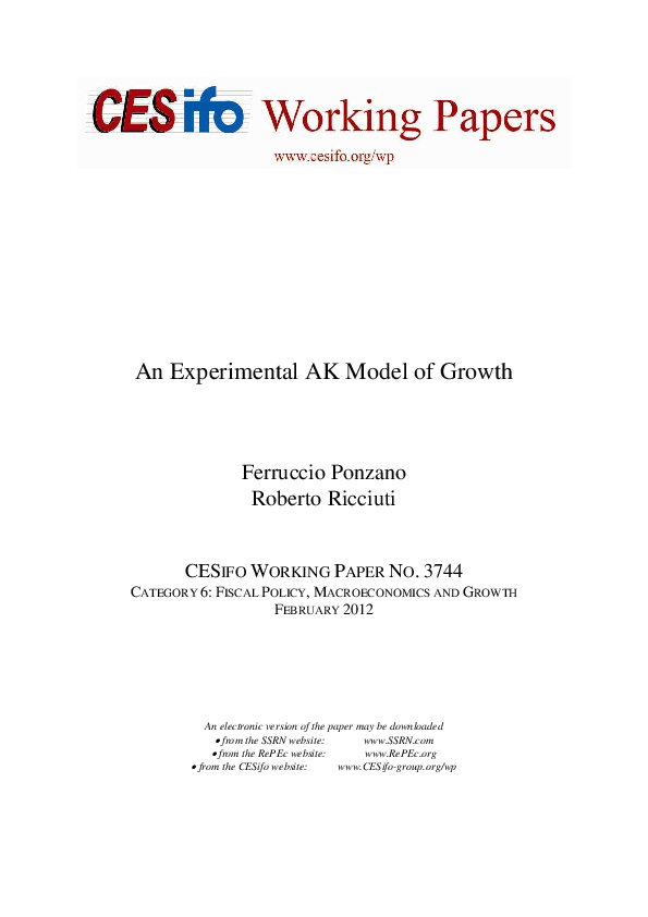 (PDF) An Experimental AK Model of Growth Roberto Ricciuti Academia.edu