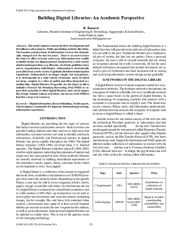 (PDF) Building Digital Libraries An Academic Perspective Ramesh