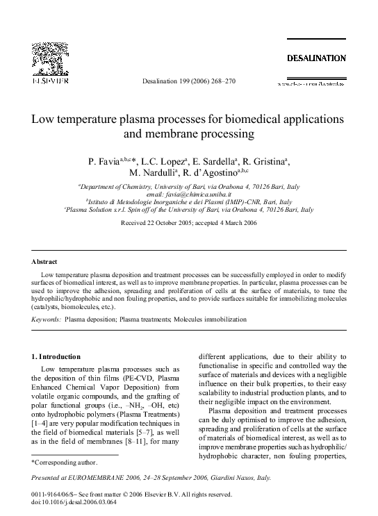 (PDF) Low temperature plasma processes for biomedical applications and ...