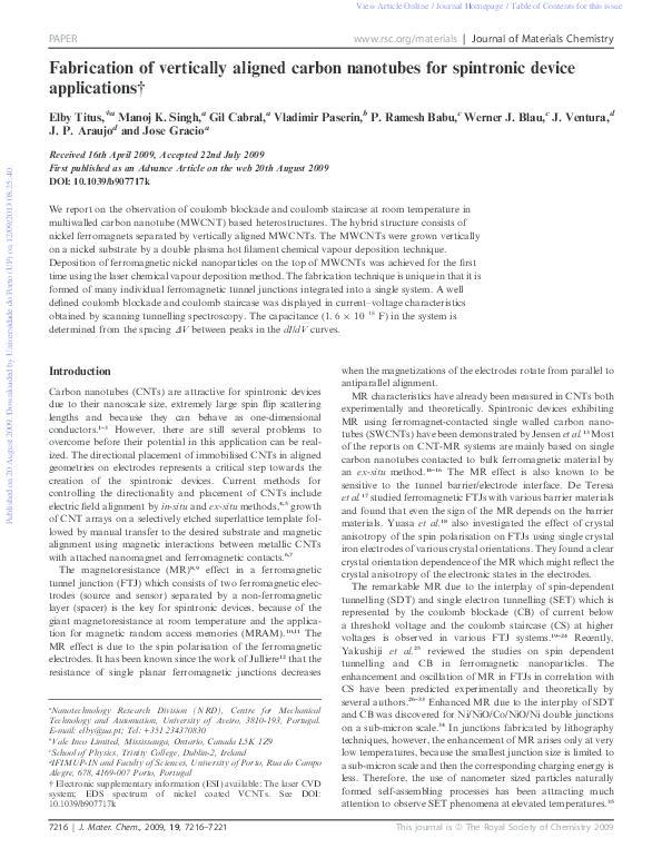 (PDF) Fabrication of vertically aligned carbon nanotubes for spintronic ...