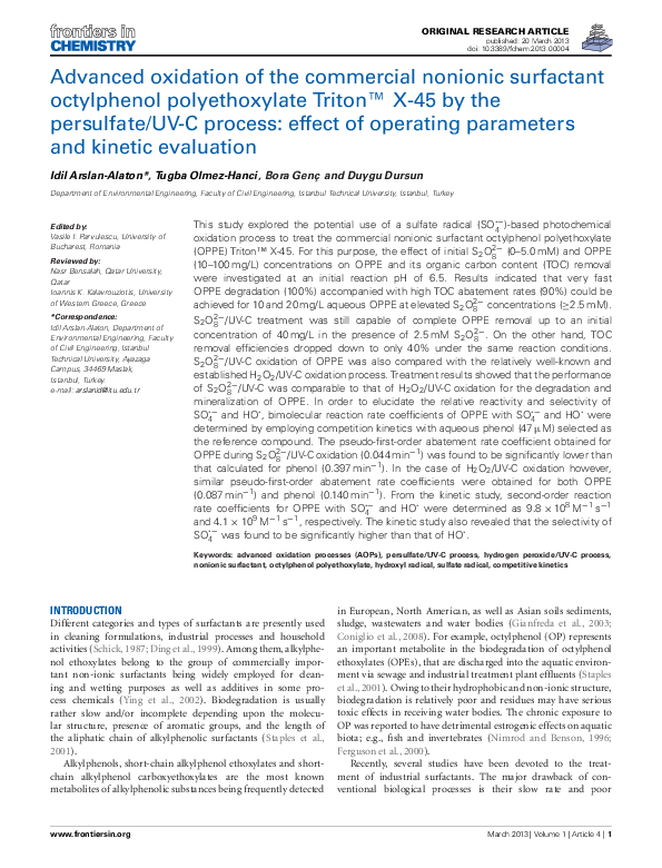 (PDF) Degradation and toxicity assessment of the nonionic surfactant Triton™ X45 by the