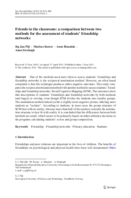 (PDF) Friends in the classroom: a comparison between two methods for ...