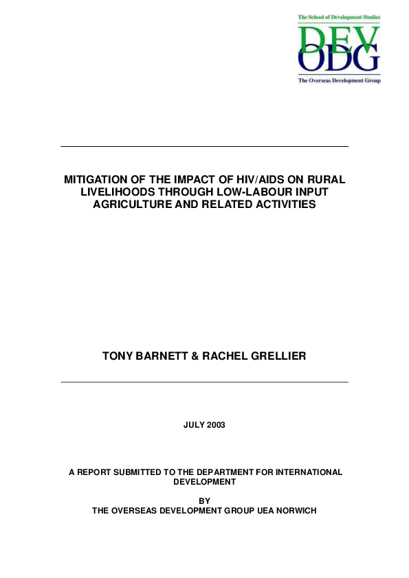 (PDF) MITIGATION OF THE IMPACT OF HIV/AIDS ON RURAL LIVELIHOODS THROUGH ...
