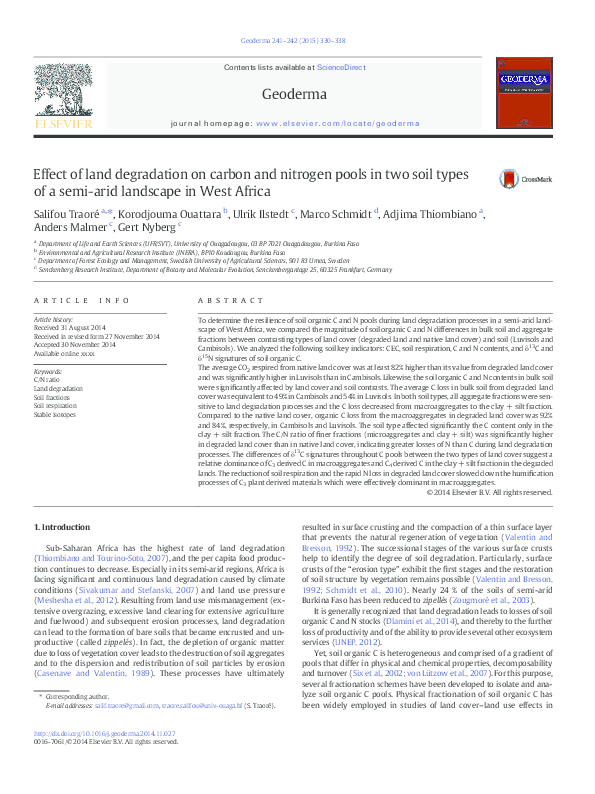 (PDF) Effect of land degradation on carbon and nitrogen pools in two ...
