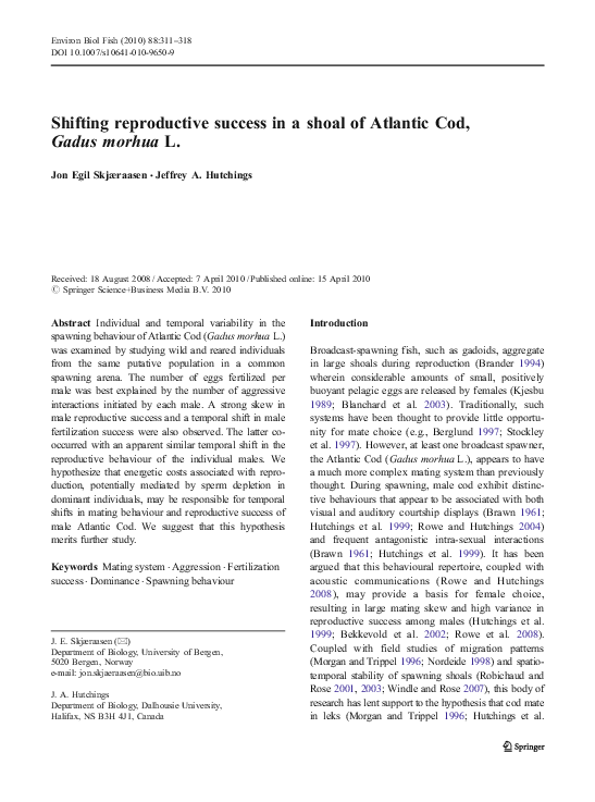 (PDF) Shifting reproductive success in a shoal of Atlantic Cod, Gadus ...