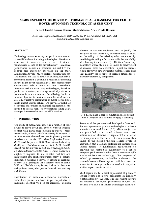 (PDF) Mars exploration rover performance as a baseline for flight rover ...