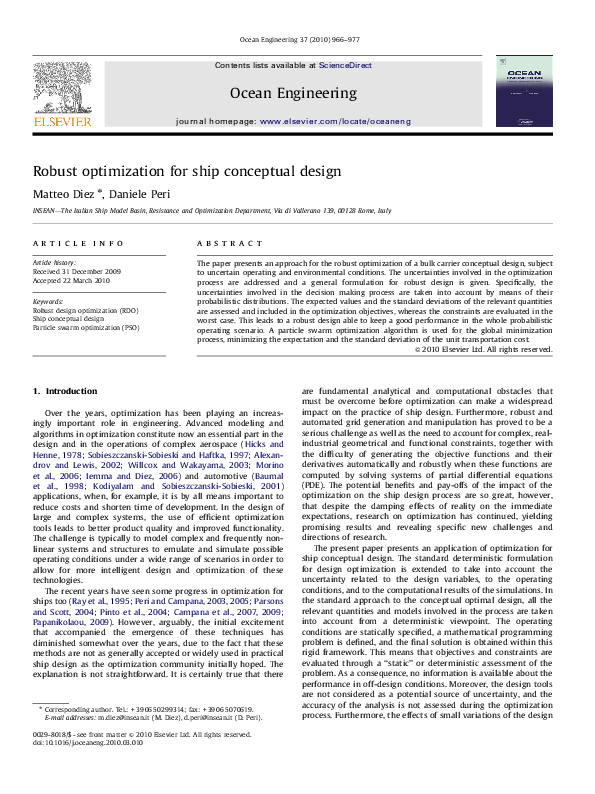 (PDF) Robust optimization for ship conceptual design