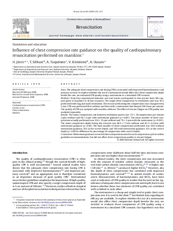 (PDF) Influence of chest compression rate guidance on the quality of ...