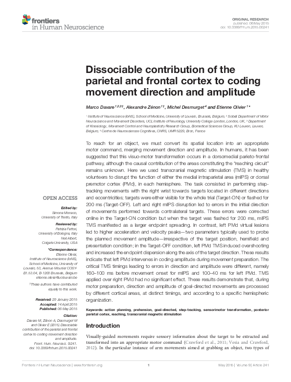 (PDF) Dissociable contribution of the parietal and frontal cortex to ...