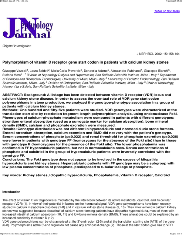 Pdf Polymorphism Of Vitamin D Receptor Gene Start Codon In Polymorphism Of Vitamin D Receptor Gene