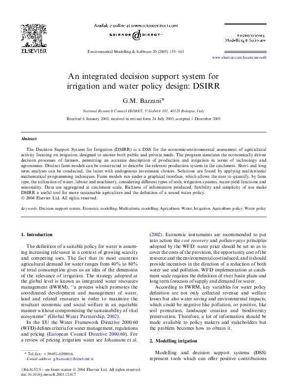 (PDF) An integrated decision support system for irrigation and water ...
