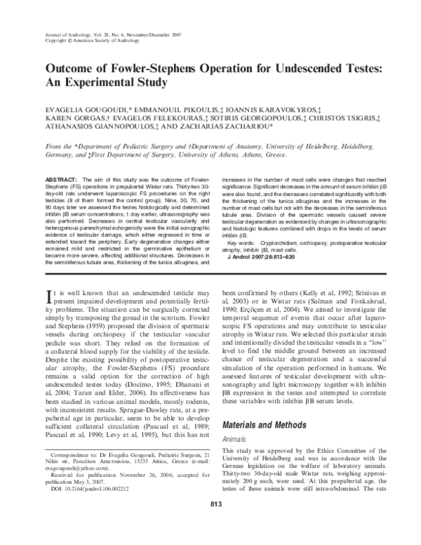 (PDF) Outcome of Fowler-Stephens Operation for Undescended Testes: An ...