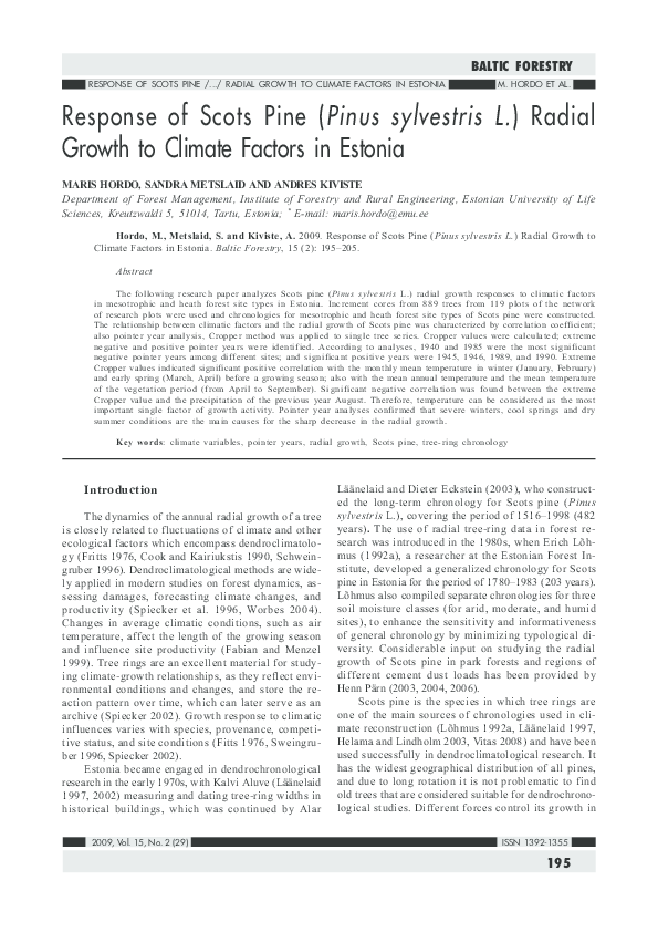 (PDF) Response of Scots Pine (Pinus sylvestris L.) Radial Growth to ...
