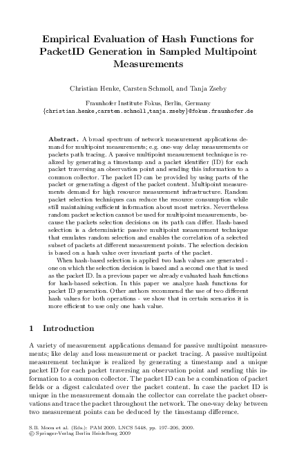 (PDF) Empirical Evaluation of Hash Functions for PacketID Generation in ...