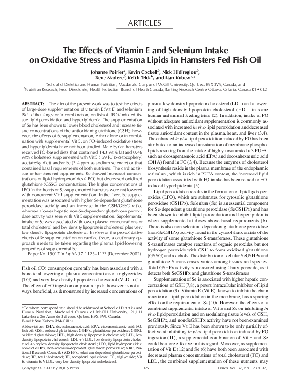 (PDF) The effects of vitamin E and selenium intake on oxidative stress ...