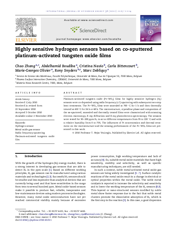 (PDF) Highly sensitive hydrogen sensors based on co-sputtered platinum ...