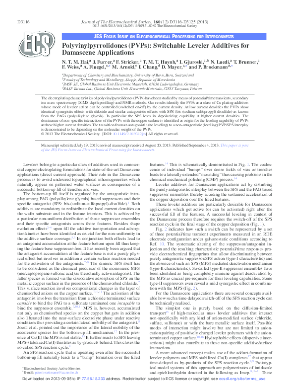 (PDF) Polyvinylpyrrolidones (PVPs): Switchable Leveler Additives for ...