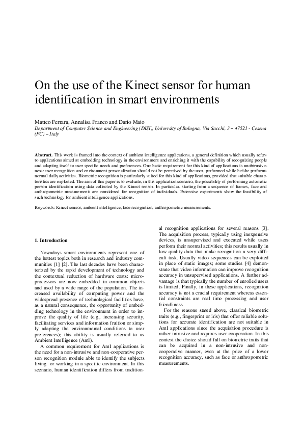 (PDF) On the use of the Kinect sensor for human identification in smart ...