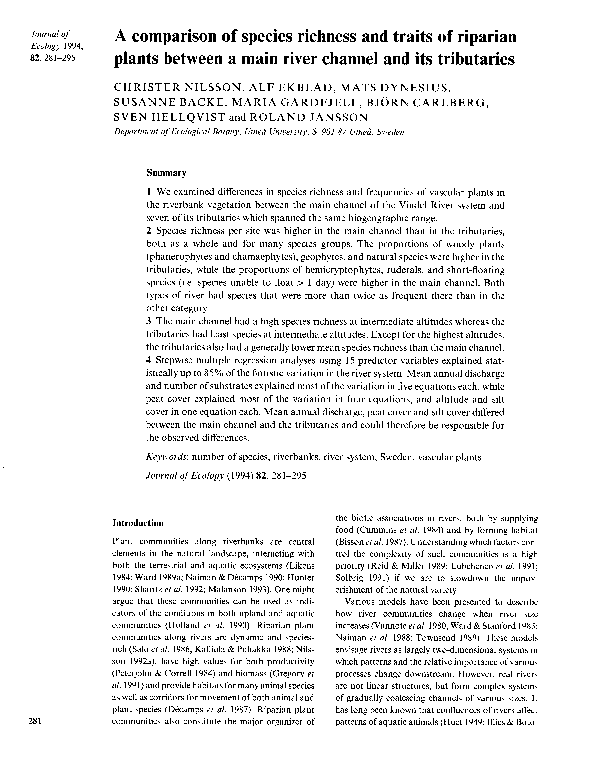(PDF) A Comparison of Species Richness and Traits of Riparian Plants ...