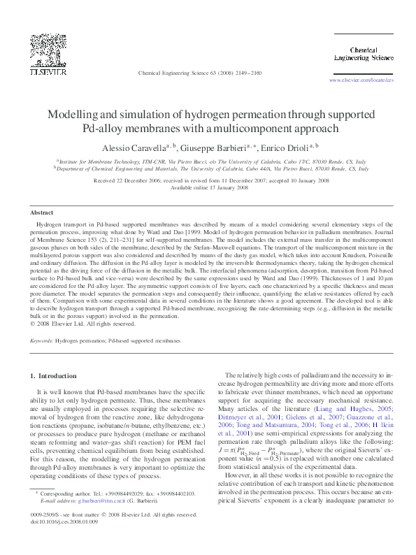 (PDF) Modelling and simulation of hydrogen permeation through supported ...