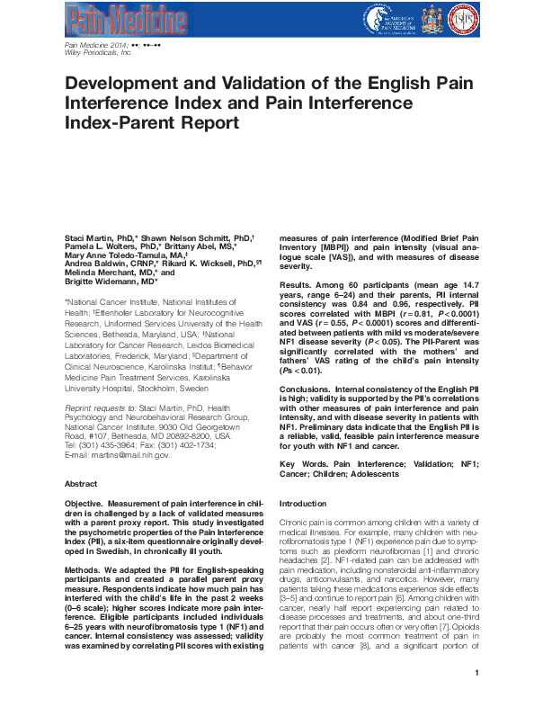(PDF) Development and Validation of the English Pain Interference Index ...