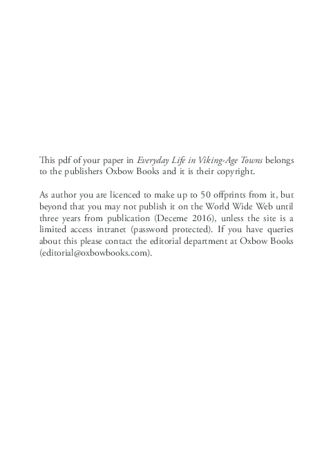 Of Towns and Trinkets: The Production and Consumption of Metalwork in Tenth-century Lincoln. 