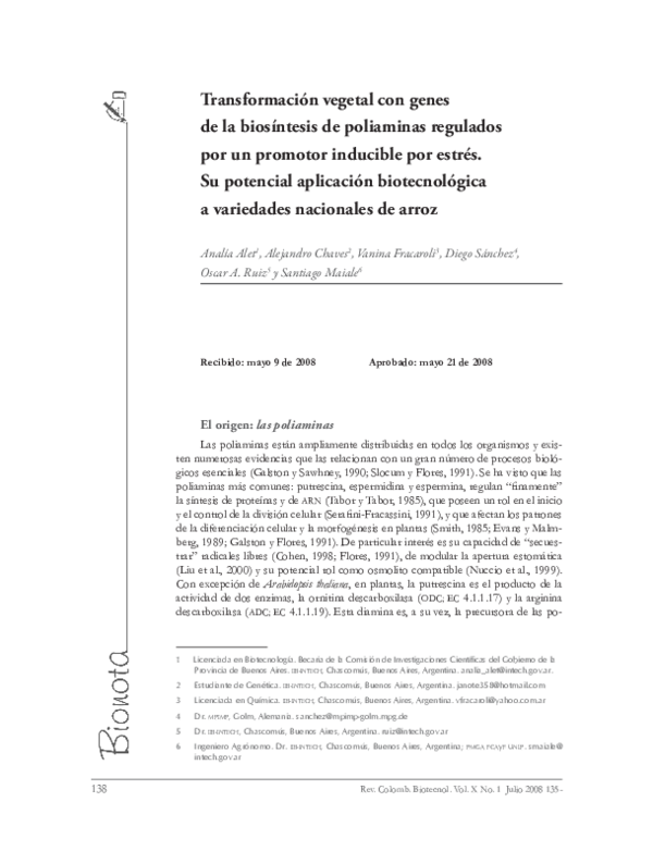 (PDF) Transformación vegetal con genes de la biosíntesis de poliaminas ...